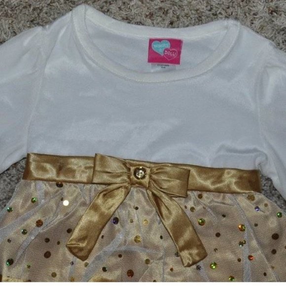 *Christmas Dress, Leggings 6/6X Gold White What A Doll 18" Dress 3 Pc Set Girls - Picture 4 of 11